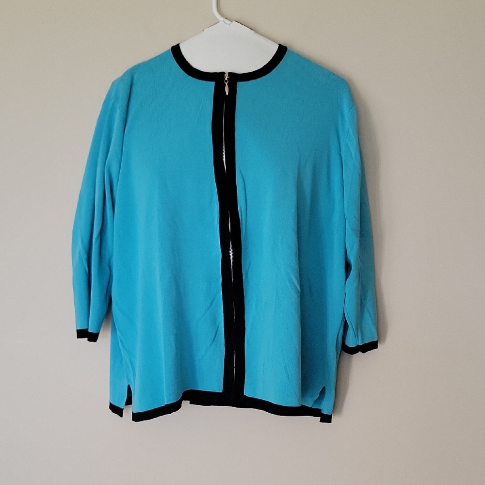 Dressbarn Teal Cardigan with Black Trim